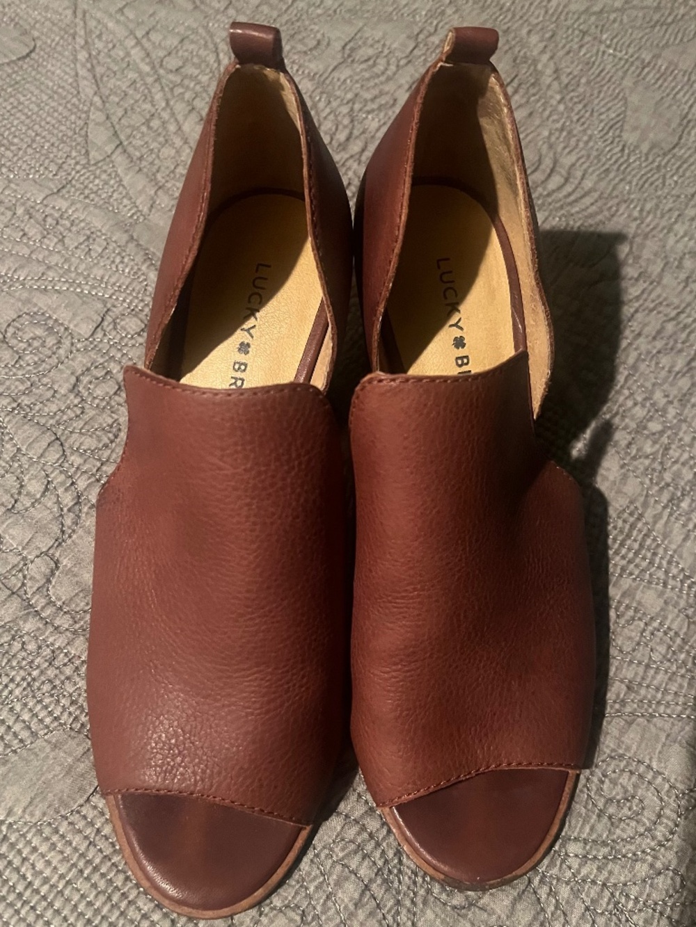Lucky Brand 8.5 Brown Leather Stack Heel Open Toe Sandal Shoes